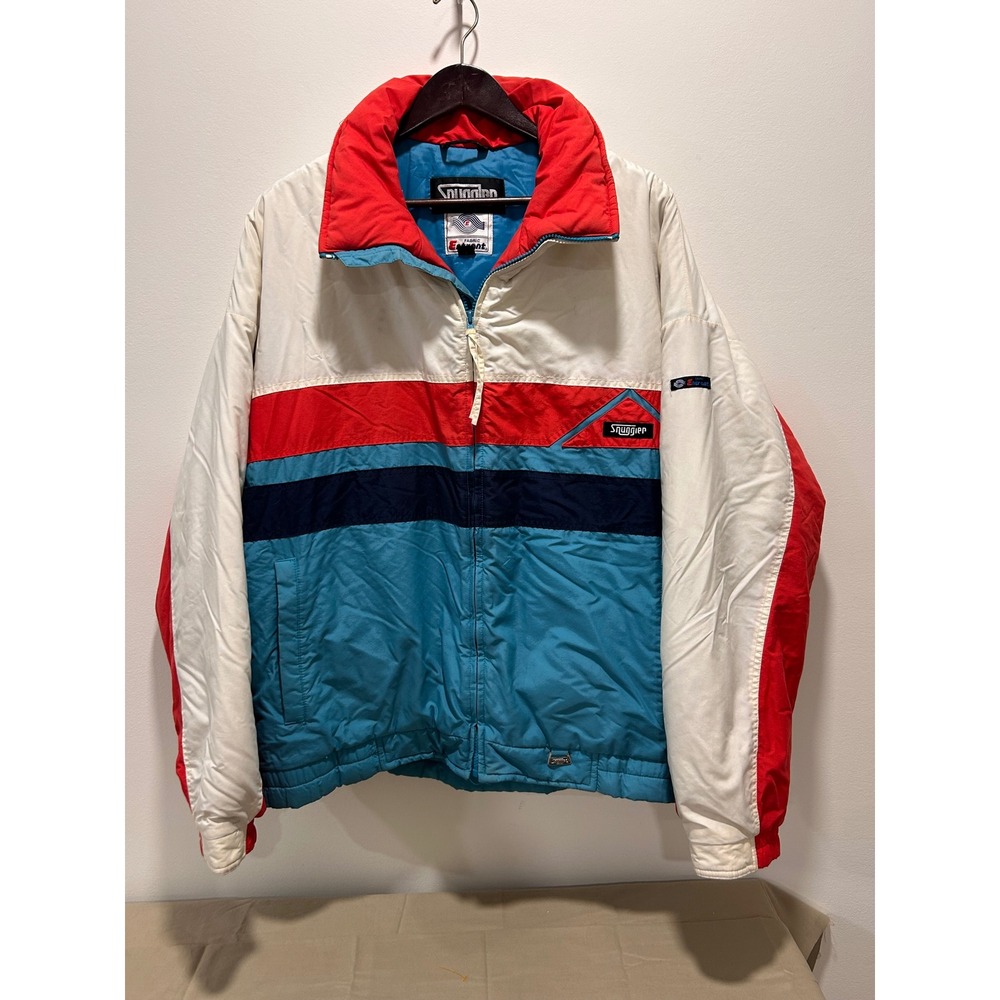 Vintage Snuggler Ski Jacket Mens XL Entrant Fabric Colorblock Red White Blue 90s